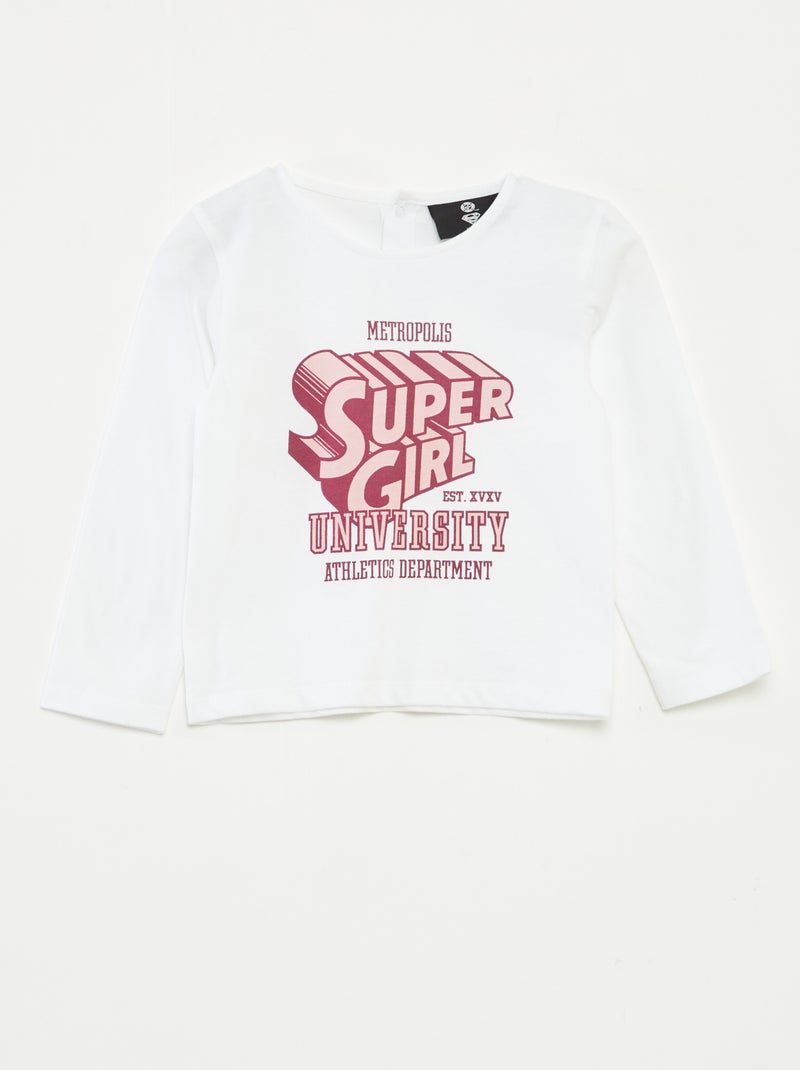 T-shirt 'Supergirl' 'DC Comics' de manga comprida Branco - Kiabi