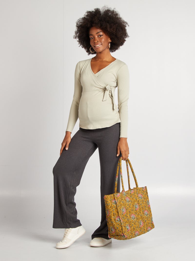 T-shirt tecido elástico com gola cruzada VERDE - Kiabi