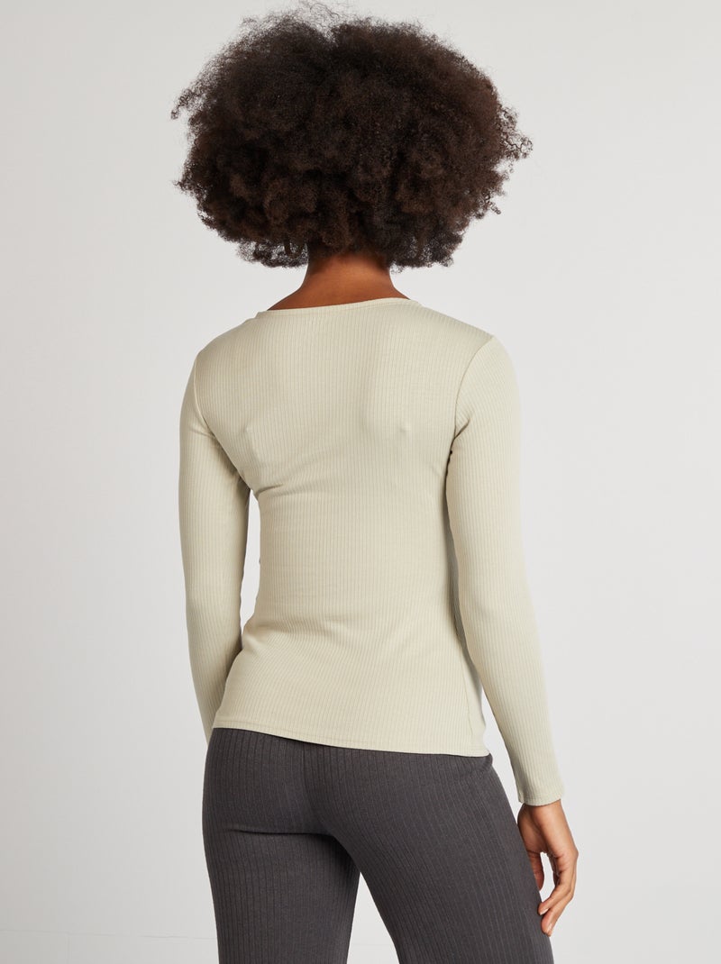 T-shirt tecido elástico com gola cruzada VERDE - Kiabi