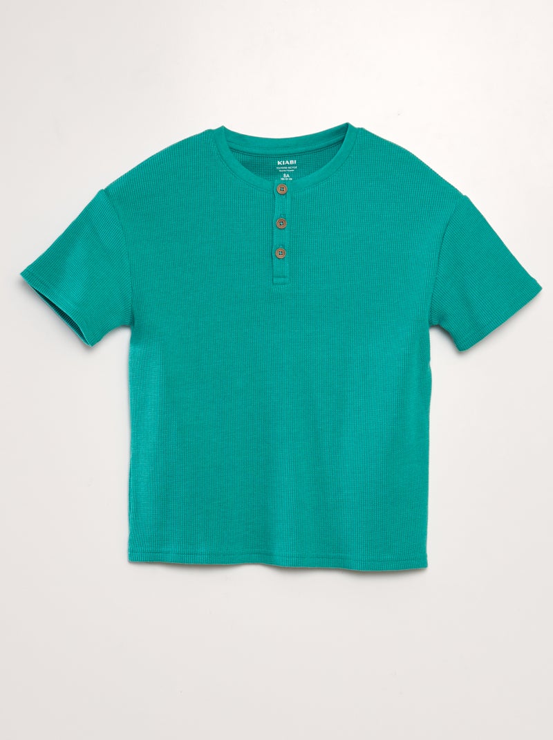 T-shirt texturizada com gola tunisiana VERDE - Kiabi