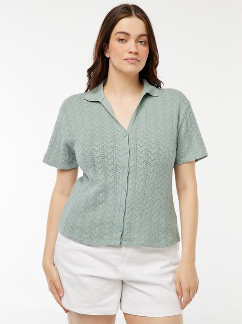 T-shirt tipo casaco em malha croché - Kiabi