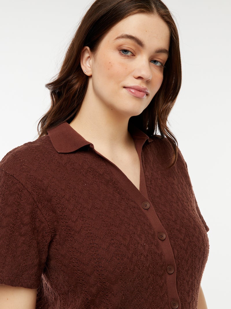 T-shirt tipo casaco em malha croché Castanho - Kiabi