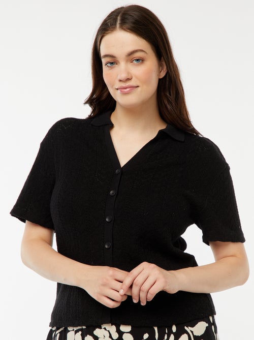 T-shirt tipo casaco em malha croché - Kiabi