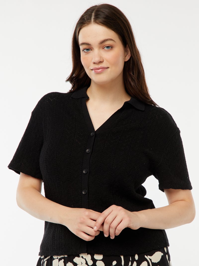 T-shirt tipo casaco em malha croché Preto - Kiabi