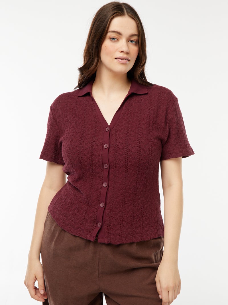T-shirt tipo casaco em malha croché Vermelho - Kiabi