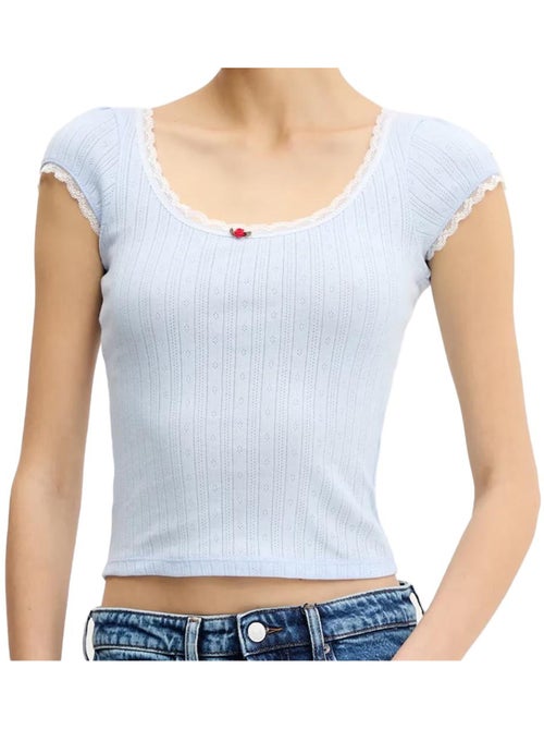 T-shirt Tommy Hilfiger Azul para Mulher com Pormenor Pointelle - Kiabi T-shirt Tommy Hilfiger Azul para Mulher com Pormenor Pointelle - Kiabi