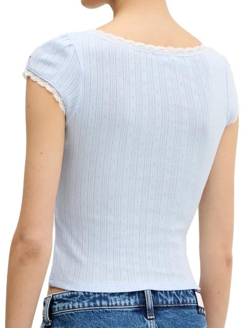 T-shirt Tommy Hilfiger Azul para Mulher com Pormenor Pointelle - Kiabi T-shirt Tommy Hilfiger Azul para Mulher com Pormenor Pointelle - Kiabi