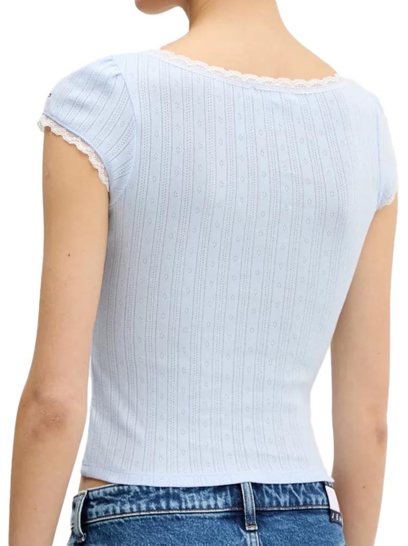 T-shirt Tommy Hilfiger Azul para Mulher com Pormenor Pointelle Azul - Kiabi