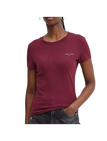 T-shirt Tommy Hilfiger Bordeaux Slim Linear para Mulher