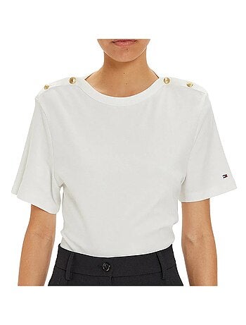 T-shirt tommy hilfiger branco com riscas douradas para mulher