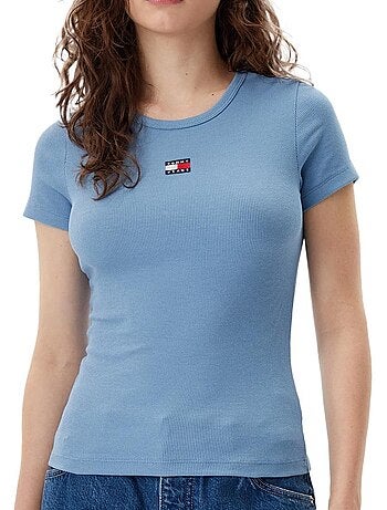 T-shirt tommy hilfiger rosa com crachá para mulher