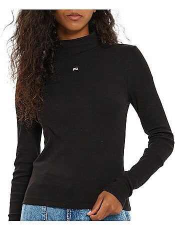 T-shirt Tommy Hilfiger Essencial Gola Alta Preto para Mulher