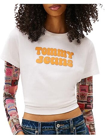 T-shirt Tommy Hilfiger Essencial Regular Branco/Amarelo para Mulher