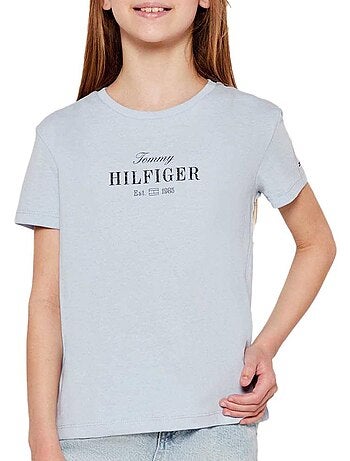 T-shirt tommy hilfiger menina azul claro com logótipo script