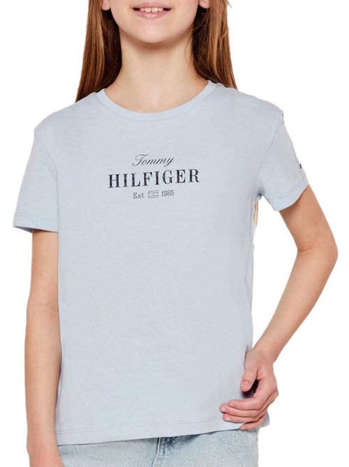 T-shirt tommy hilfiger menina azul claro com logótipo script - Kiabi