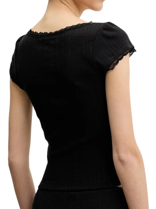T-shirt Tommy Hilfiger Pointell Preto para Mulher - Kiabi T-shirt Tommy Hilfiger Pointell Preto para Mulher - Kiabi