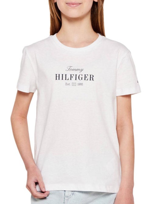 T-shirt tommy hilfiger script branco para menina - Kiabi
