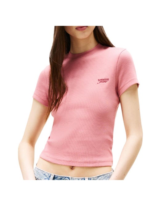 T-Shirt Tommy Hilfiger Script Rosa para Mulher - Kiabi T-Shirt Tommy Hilfiger Script Rosa para Mulher - Kiabi