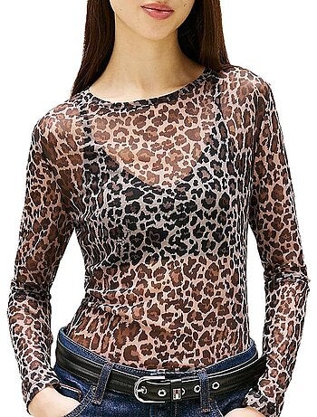 T-shirt Tommy Hilfiger Slim AOP Leopardo Castanho para Mulher