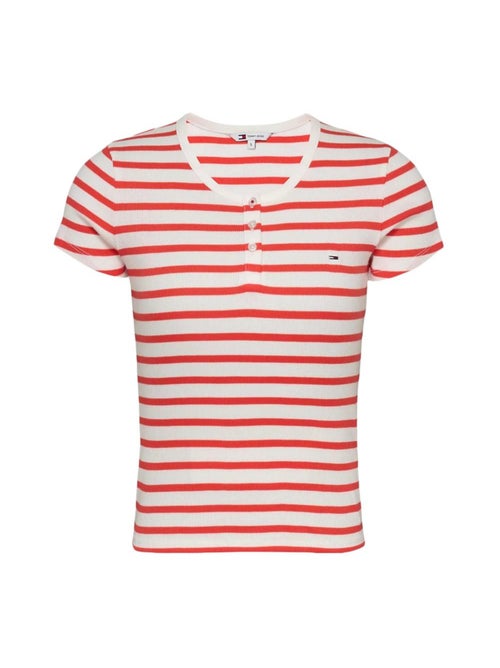 T-Shirt Tommy Hilfiger Slim Botões Vermelho/Branco para Mulher - Kiabi