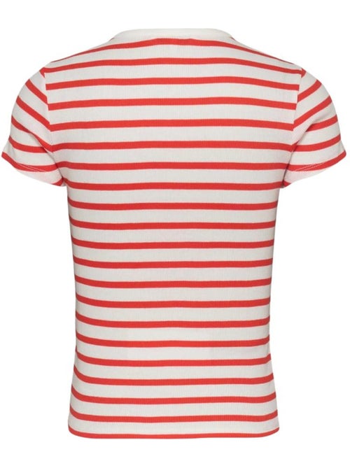 T-Shirt Tommy Hilfiger Slim Botões Vermelho/Branco para Mulher - Kiabi