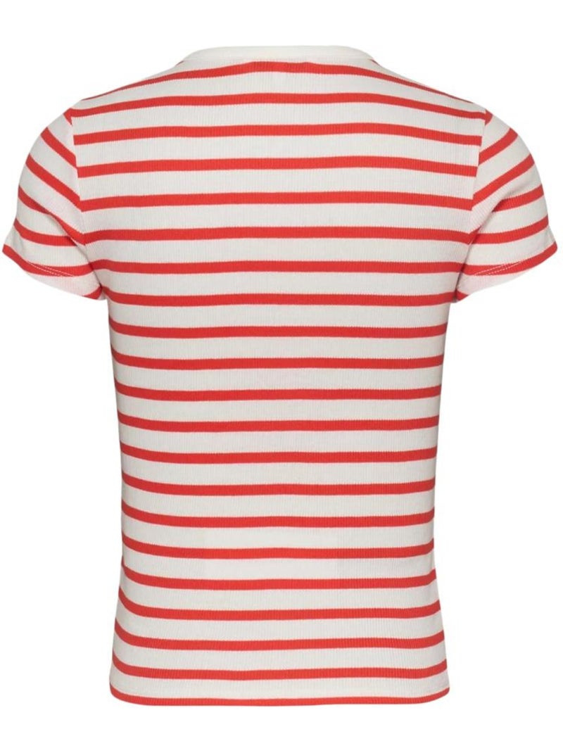 T-Shirt Tommy Hilfiger Slim Botões Vermelho/Branco para Mulher Branco - Kiabi