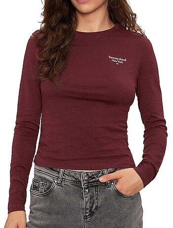 T-shirt Tommy Hilfiger Slim Essential de Manga Comprida Bordeaux para Mulher