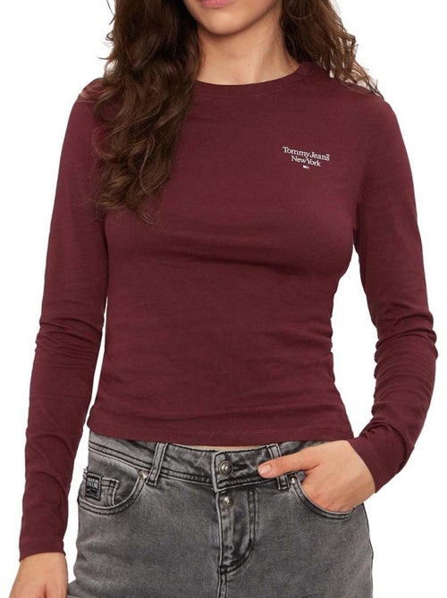 T-shirt Tommy Hilfiger Slim Essential de Manga Comprida Bordeaux para Mulher - Kiabi T-shirt Tommy Hilfiger Slim Essential de Manga Comprida Bordeaux para Mulher - Kiabi