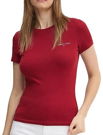 T-shirt tommy hilfiger bordeaux slim linear para mulher