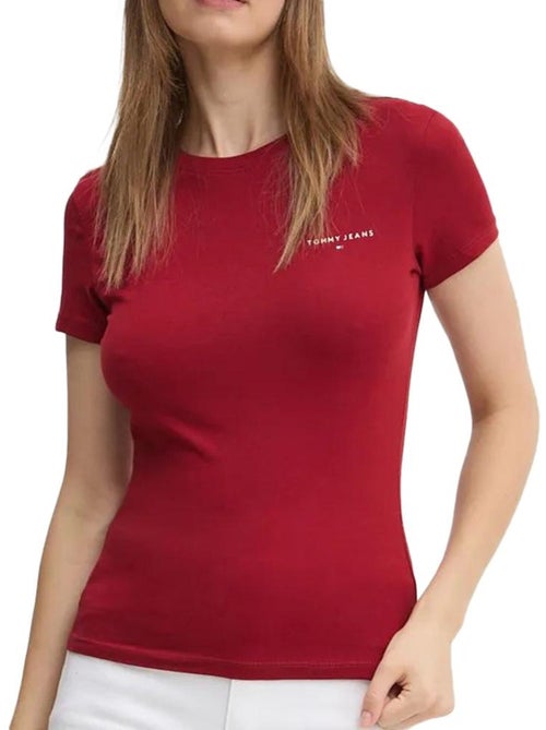 T-shirt Tommy Hilfiger Slim Linear Vermelha para Mulher - Kiabi