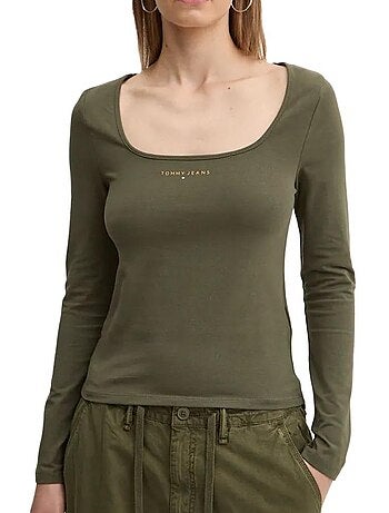 T-shirt Tommy Hilfiger Slim Metallic Verde Manga Comprida para Mulher