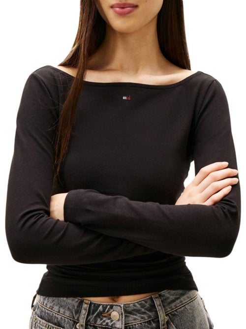 T-shirt Tommy Hilfiger Slim S Flag para Mulher em Preto - Kiabi T-shirt Tommy Hilfiger Slim S Flag para Mulher em Preto - Kiabi