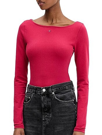 T-shirt tommy hilfiger slim s flag para mulher em preto