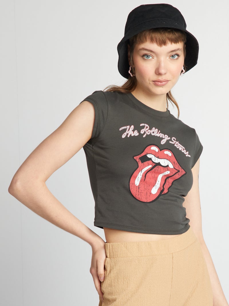 T-shirt top crop 'The Rolling Stones' CINZA - Kiabi