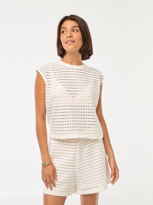 T-shirt top em croché ajurado - Kiabi