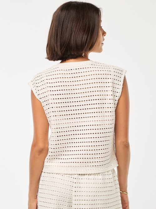 T-shirt top em croché ajurado - Kiabi