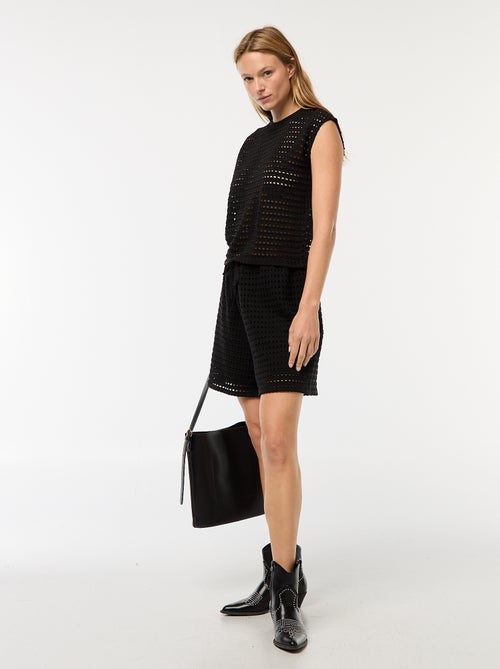 T-shirt top em croché ajurado - Kiabi