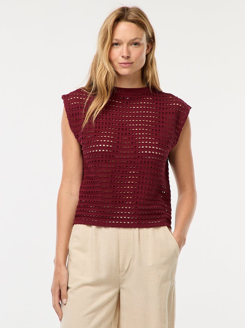 T-shirt top em croché ajurado Vermelho - Kiabi