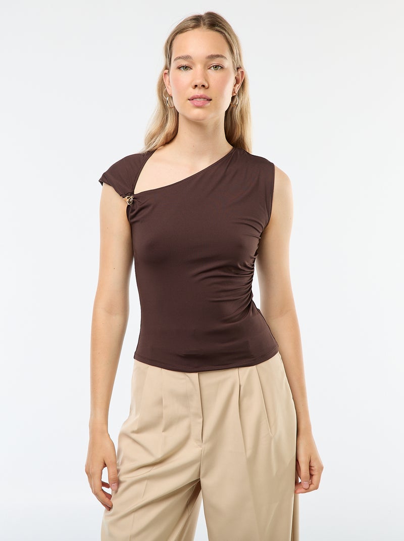 T-shirt torcida com detalhe de joia Castanho - Kiabi