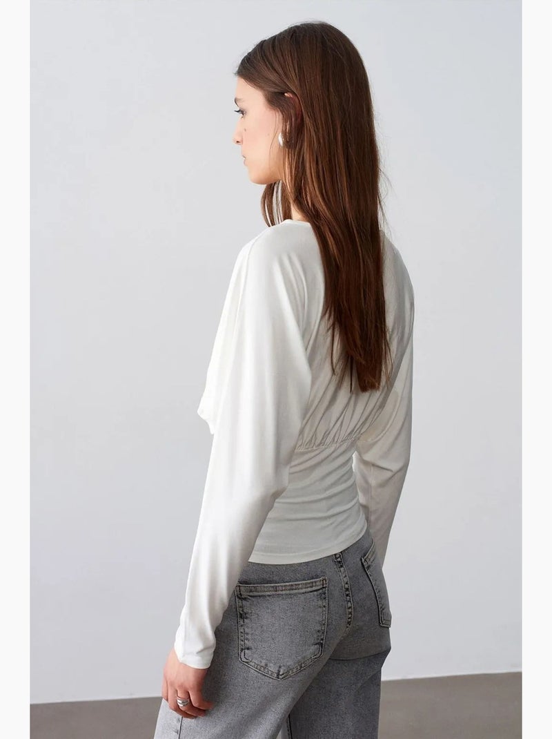 T-shirt transpassada decote v manga comprida dilvin Branco - Kiabi