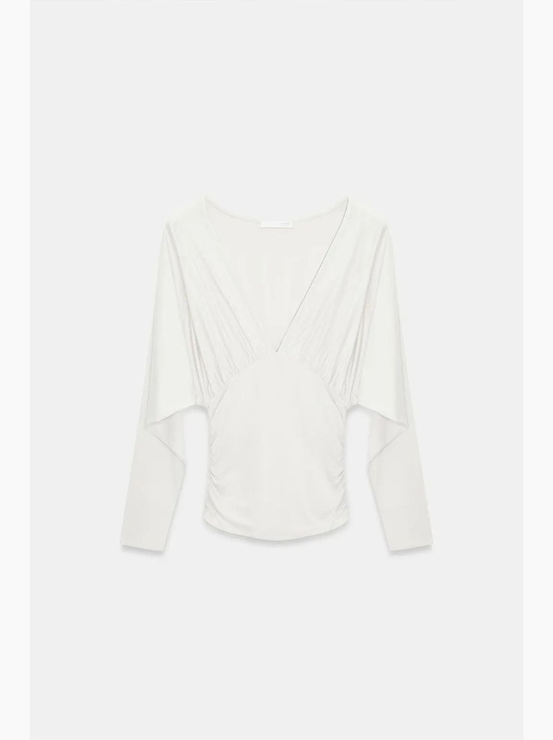 T-shirt transpassada decote v manga comprida dilvin Branco - Kiabi