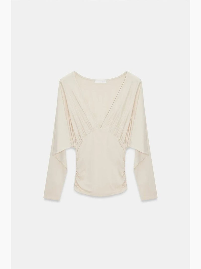T-shirt transpassada decote v manga comprida dilvin Creme - Kiabi