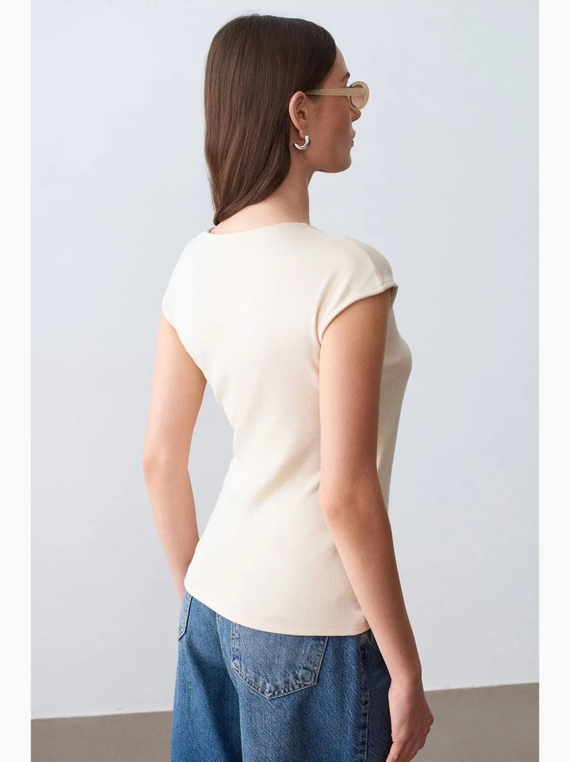 T-shirt transpassada manga curta dilvin Creme - Kiabi