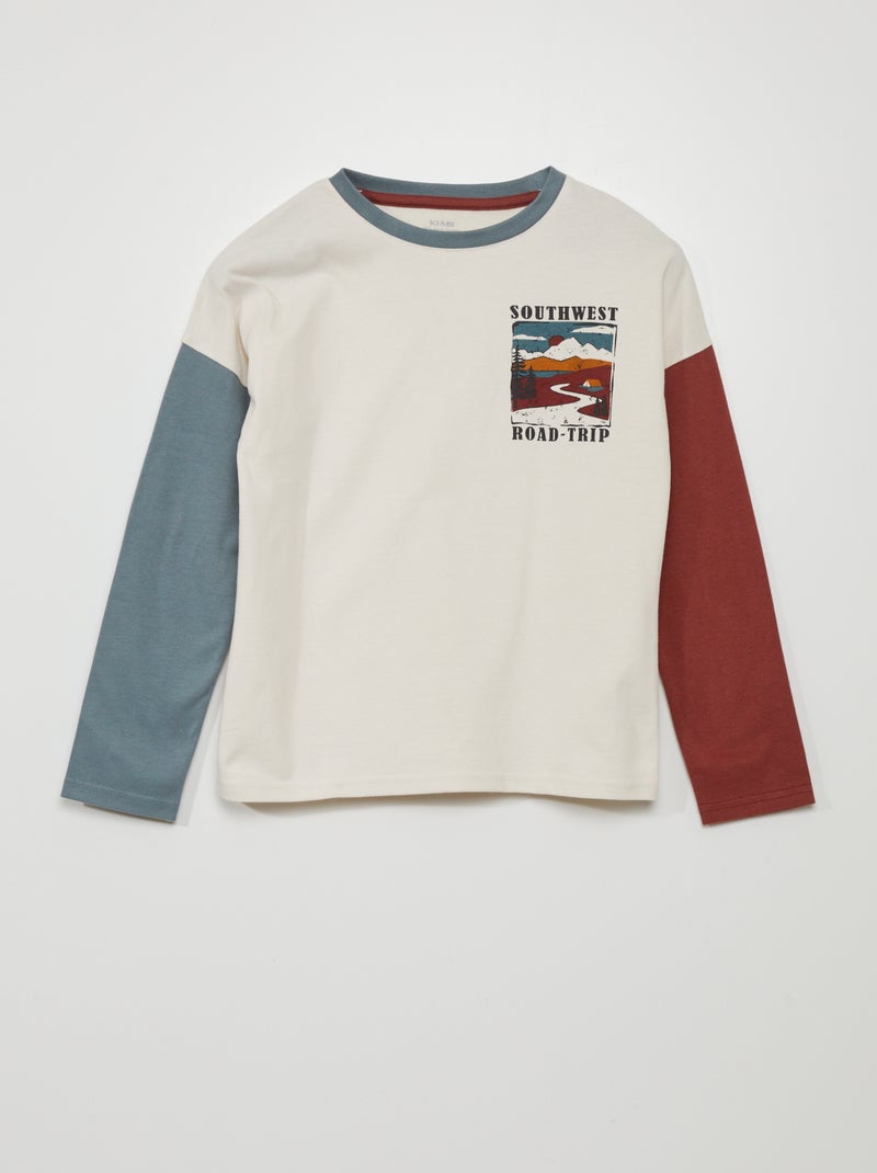 T-shirt tricolor de manga comprida BEGE - Kiabi