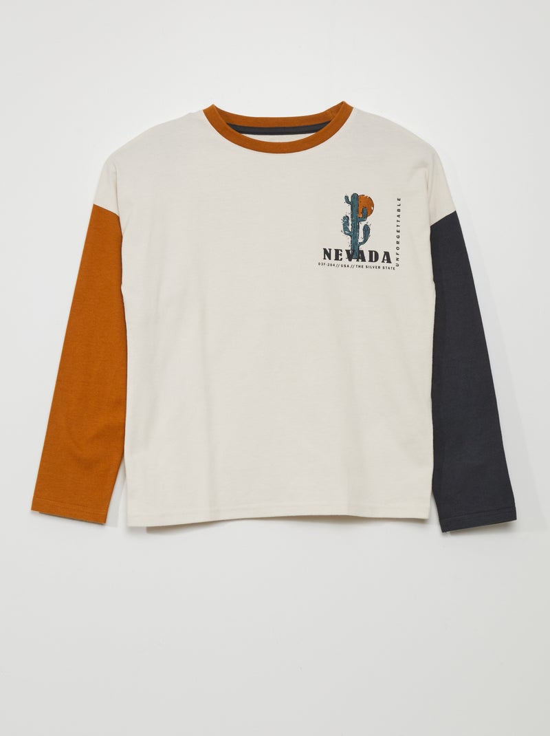 T-shirt tricolor de manga comprida BEGE - Kiabi