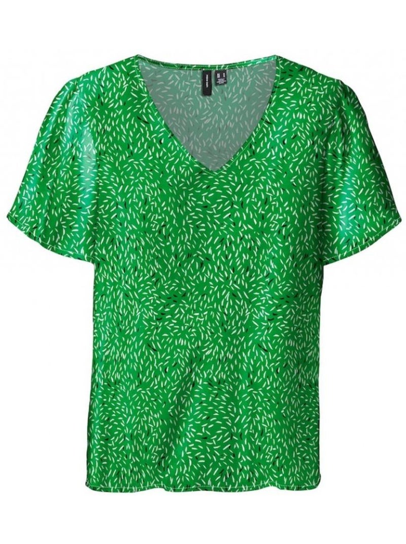 T-shirt Verde com Decote em V e Padrões para Mulher Vero Moda Easy Verde - Kiabi
