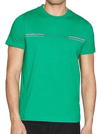 T-shirt verde para homem tommy hilfiger mw0mw34428