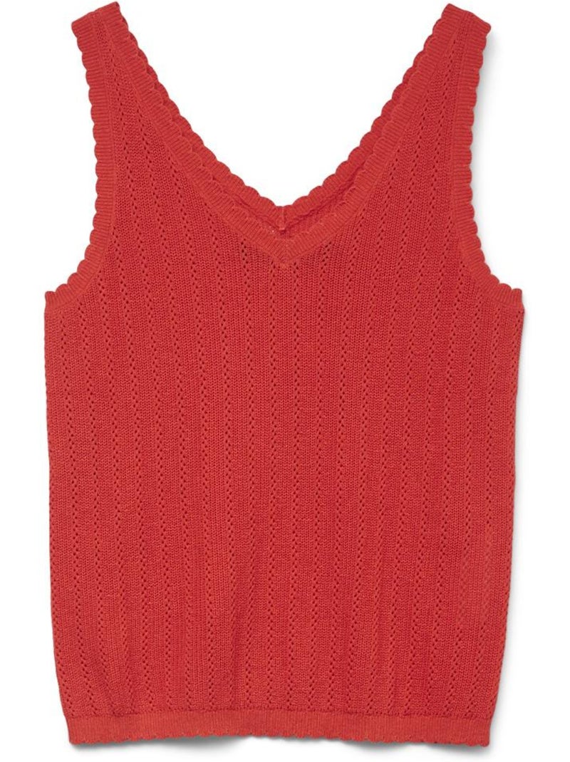 T-Shirt Vermelha de Mulher Vero Moda com Pormenor Pointelle Vermelho - Kiabi