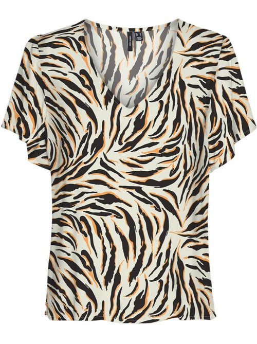 T-shirt Vero Moda Easy Joy para Mulher Branco/Preto - Kiabi T-shirt Vero Moda Easy Joy para Mulher Branco/Preto - Kiabi