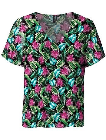 T-shirt Vero Moda Easy V-neck com Padrões Preto/Bege para Mulher